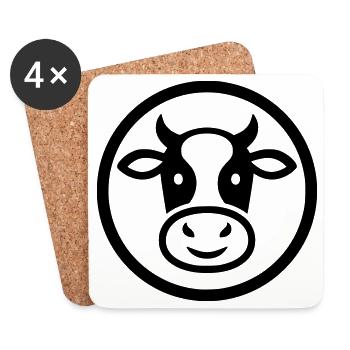 Icône du logo de tête de vache Minimaliste - Dessous de verre (lot de 4) - blanc - Devant