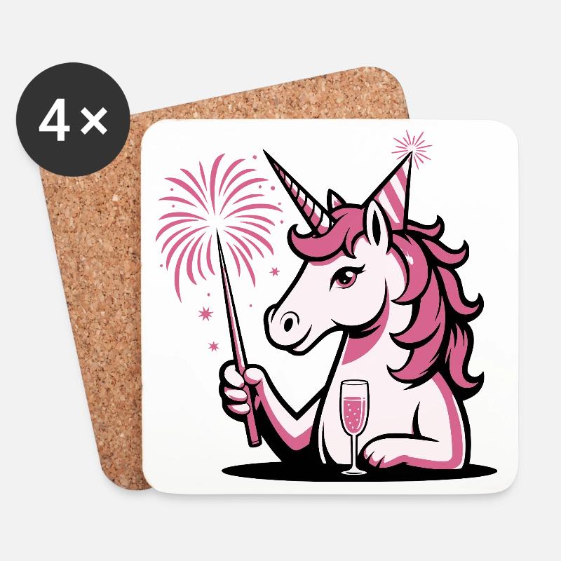 Silvester Einhorn 2026 - Untersetzer (4er-Set) - Weiß