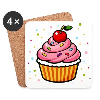 Colorful Cupcake with Cherry in Cartoon Style - Coasters (set of 4) - white - Front