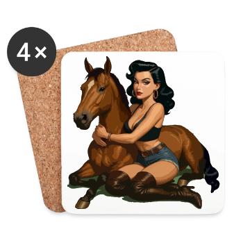 Pin-up-Reiter mit Pferd - Untersetzer (4er-Set) - Weiß - Vorne
