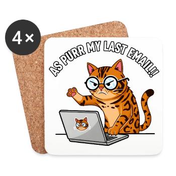 Chat de bureau en colère ronronne Mon dernier e-mail - Dessous de verre (lot de 4) - blanc - Devant