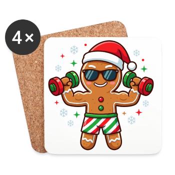 Christmas Gingerbread Man Weightlifting Fitness Student - Coasters (set of 4) - white - Front