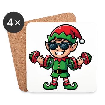 Christmas Elf Weightlifting Gym for Men - Coasters (set of 4) - white - Front