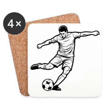 Joueur de football, tir et porteur de buts - Dessous de verre (lot de 4) - blanc - Devant