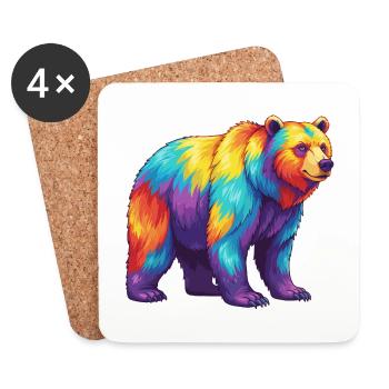 Aquarelle Pop Art Arc-en-ciel Ours Coloré - Dessous de verre (lot de 4) - blanc - Devant