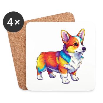 Aquarelle Pop Art arc-en-ciel de chien corgi coloré - Dessous de verre (lot de 4) - blanc - Devant