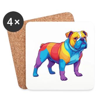 Bunte Bulldogge-Regenbogen-Pop-Art-Aquarell - Untersetzer (4er-Set) - Weiß - Vorne