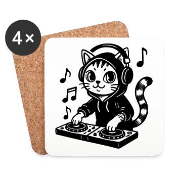 Cat DJ in hoodie - Coasters (set of 4) - white - Front