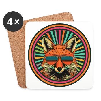 Renard rétro avec lunettes de soleil - Dessous de verre (lot de 4) - blanc - Devant