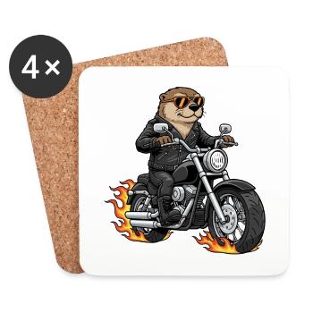 Cool Biker Otter Motorcycle Flames - Coasters (set of 4) - white - Front