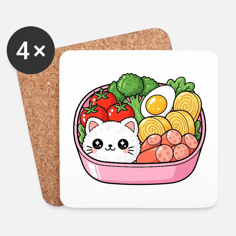 Kawaii Bento Katzenschale - Untersetzer (4er-Set) - Weiß