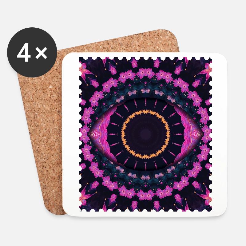 Kaleidoskopischer Blütenkreis - Untersetzer (4er-Set) - Weiß