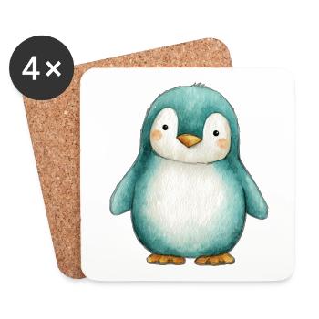 Pingouin Givré – Illustration Enfantine d’Hiver - Dessous de verre (lot de 4) - blanc - Devant