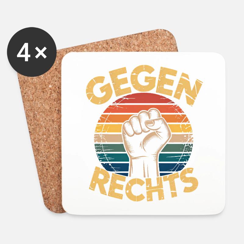 Gegen Rechts - Funny Antifa Spruch - Untersetzer (4er-Set) - Weiß
