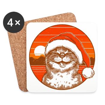 Weihnachtskatze Vintage Retro Catmas - Untersetzer (4er-Set) - Weiß - Vorne