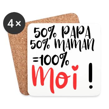 50% Papa, 50% Maman 100% Moi - Dessous de verre (lot de 4) - blanc - Devant