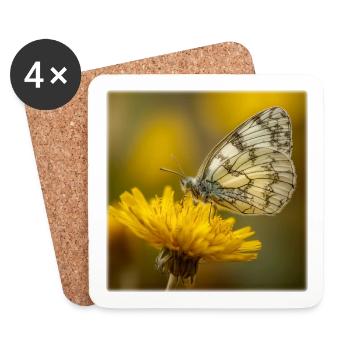 Papillon blanc sur fleur jaune - Dessous de verre (lot de 4) - blanc - Devant