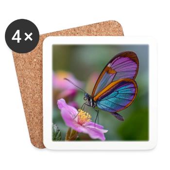Schillernder Schmetterling auf zarter Blüte - Untersetzer (4er-Set) - Weiß - Vorne