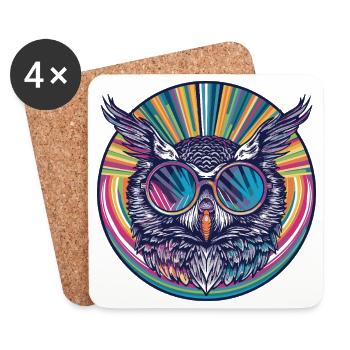 Eule Sonnenbrille Animal - Untersetzer (4er-Set) - Weiß - Vorne