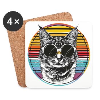 Un look de chats avec des lunettes de soleil rétro - Dessous de verre (lot de 4) - blanc - Devant