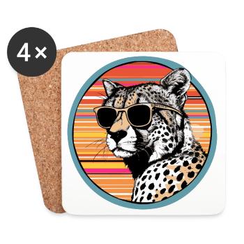 Cheetah mit Sonnenbrille im Retro-Style - Untersetzer (4er-Set) - Weiß - Vorne