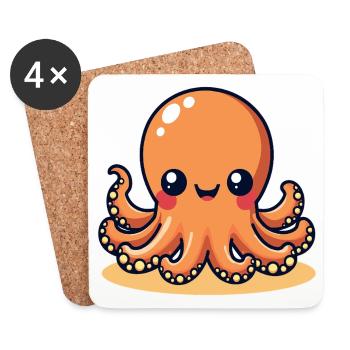 Cute Squid Smiling Octopus Kawaii - Coasters (set of 4) - white - Front