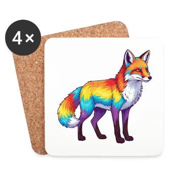Aquarelle Pop Art Arc-en-ciel Fox Coloré - Dessous de verre (lot de 4) - blanc - Devant