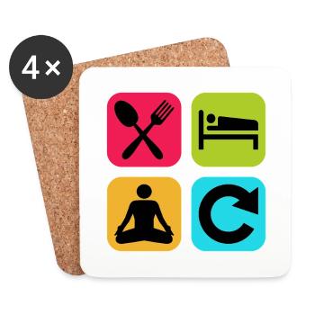 Mange, dors Yoga Répète une citation drôle Zen - Dessous de verre (lot de 4) - blanc - Devant