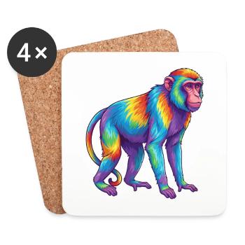 Colorful Monkey Rainbow Pop Art Watercolor - Coasters (set of 4) - white - Front
