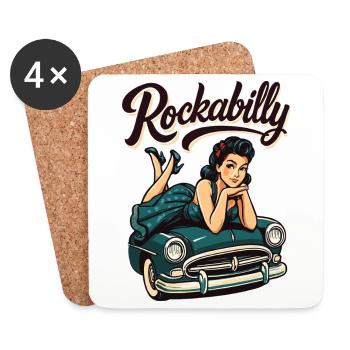 Cadeau de fille pin-up pour voitures vintage rockabilly - Dessous de verre (lot de 4) - blanc - Devant