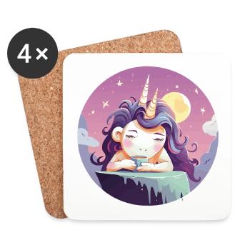 Moon tea unicorn in the evening - Coasters (set of 4) - white - Front
