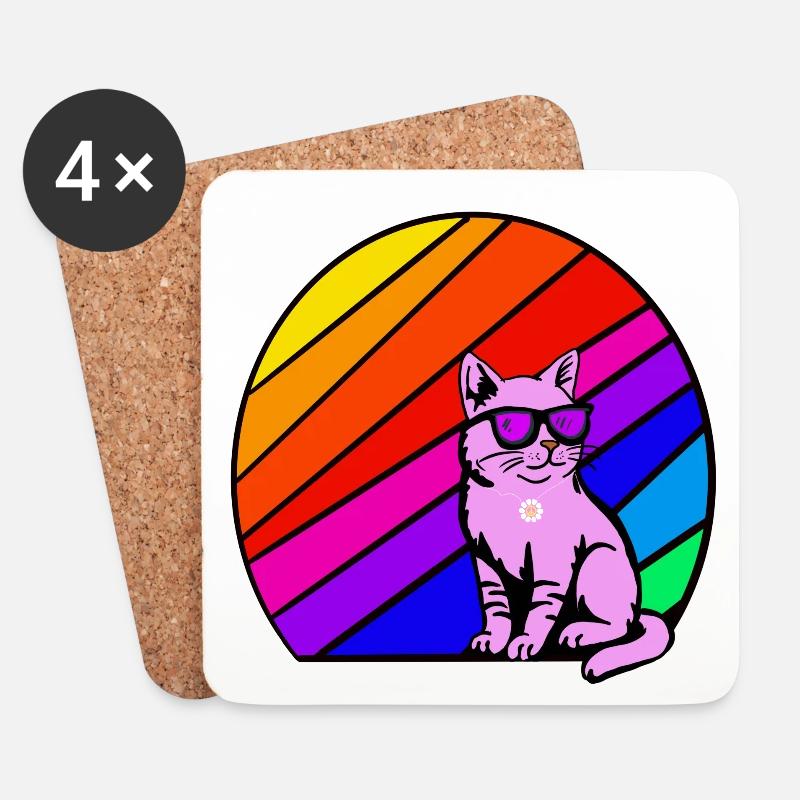 Regenbogenkatze mit Sonnenbrille - Untersetzer (4er-Set) - Weiß