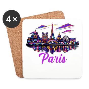 Paris Neon Skyline City France - Coasters (set of 4) - white - Front