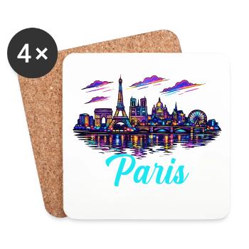 Paris Neon Skyline City France - Dessous de verre (lot de 4) - blanc - Devant