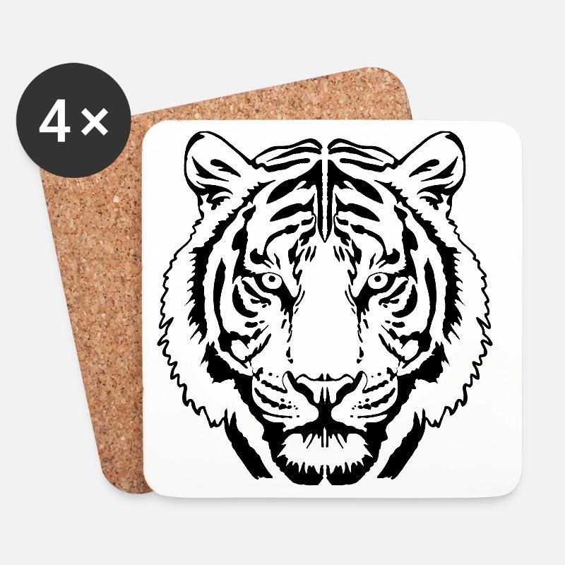 Tiger Linienkunst - Untersetzer (4er-Set) - Weiß