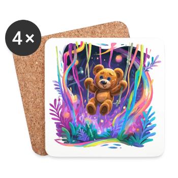 Neonwald-Teddybär auf Schaukel - Untersetzer (4er-Set) - Weiß - Vorne
