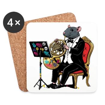 S-Horn Jazzrat en smoking avec tuba - Dessous de verre (lot de 4) - blanc - Devant