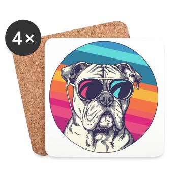 Bouledogue arc-en-ciel avec lunettes de soleil - Dessous de verre (lot de 4) - blanc - Devant