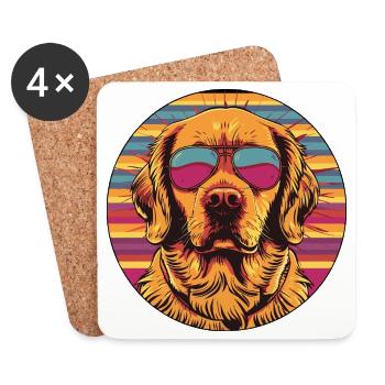 Lunettes de soleil rétro Sun Dog - Dessous de verre (lot de 4) - blanc - Devant