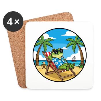 Ambiance estive des vacances à la plage Frog Cool - Dessous de verre (lot de 4) - blanc - Devant