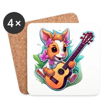 Lapin à la guitare et aux fleurs - Dessous de verre (lot de 4) - blanc - Devant