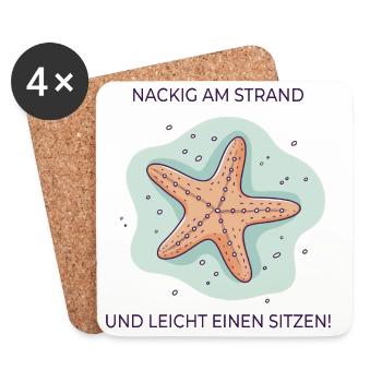 Nackig am Strand – Lustiger Seestern Spruch - Untersetzer (4er-Set) - Weiß - Vorne