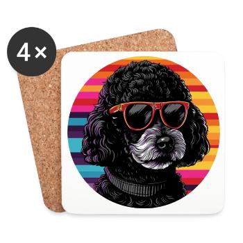 Poodle with sunglasses in retro ring - Coasters (set of 4) - white - Front