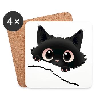 Kawaii black kitten poking out his gaze - Coasters (set of 4) - white - Front