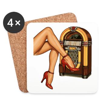 Rockabilly des années 50 Talons Épinglés Jambes Épinglées Jukebox Rétro - Dessous de verre (lot de 4) - blanc - Devant