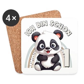 1st Birthday Panda Bear Rainbow Cute Cute - Coasters (set of 4) - white - Front