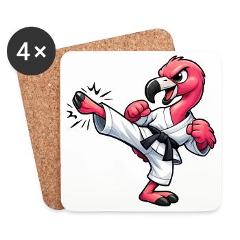 Flamingo Karate Tritt Kampfsport Kampfkunst - Untersetzer (4er-Set) - Weiß - Vorne