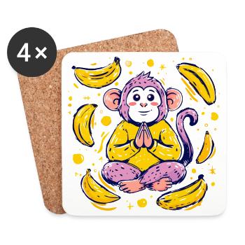 Singe méditant avec des bananes - Dessous de verre (lot de 4) - blanc - Devant