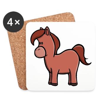 Niedlicher brauner Pferd-Kawaii-Pony-Cartoon - Untersetzer (4er-Set) - Weiß - Vorne