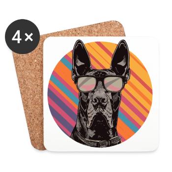 Dobermann mit Sonnenbrille Pop Art - Untersetzer (4er-Set) - Weiß - Vorne